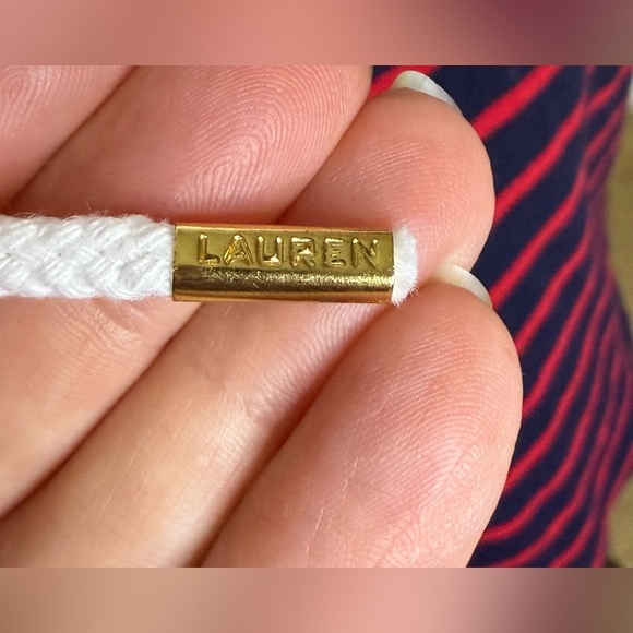 Ralph Lauren preppy nautical stripe lace up collar polo shirt medium EUC - Picture 4 of 8